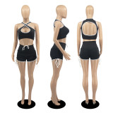 SC Sexy Sleeveless Backless 2 Piece Shorts Set DDF-88114