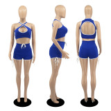 SC Sexy Sleeveless Backless 2 Piece Shorts Set DDF-88114