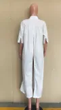 SC White Half Sleeve Buttons Split Long Dress ORY-5195