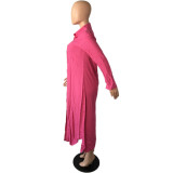 SC Plus Size Solid Long Sleeve Split Long Shirt Dress QYF-5065