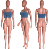 SC Sexy Denim Lace-Up Slim Cropped Cami Top HMS-5479