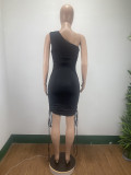 SC Solid Color Casual Drawstring Slim Dress DAI-8362