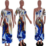 SC Fashion One-sleeve Print Long Dress YIDF-81332