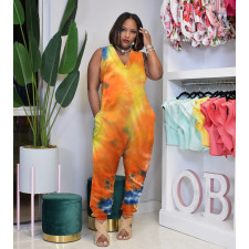 SC Fashion Tie-dye V-neck Sleeveless Jumpsuit WSM-5243 