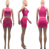 SC Solid Sexy Sleeveless Crop Top Mini Skirt 2 Piece Sets QSF-8018