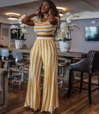 SC Plus Size Round Neck Striped Short Sleeve Pants Two Piece Sets MXDF-6030