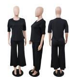 SC Casual Solid Short Sleeve Two Piece Pants Set AWF-5889