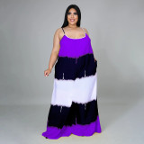 SC Plus Size Contrast Color Sleeveless Strap Loose Maxi Dress BMF-PP070