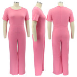 SC Plus Size Solid Short Sleeve Casual Jumpsuit BMF-PP069