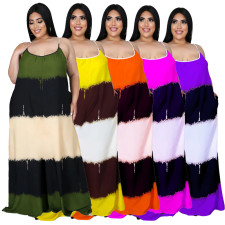 SC Plus Size Contrast Color Sleeveless Strap Loose Maxi Dress BMF-PP070