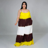 SC Plus Size Contrast Color Sleeveless Strap Loose Maxi Dress BMF-PP070