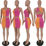 SC Contrast Color Sleeveless Mini Skirt 2 Piece Sets ANNF-6090