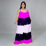 SC Plus Size Contrast Color Sleeveless Strap Loose Maxi Dress BMF-PP070