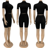 SC Solid Short Sleeve Tight Two Piece Sets FNN-8622