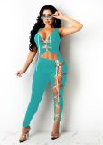SC Solid Lace-Up Hollow Out Sleeveless Jumpsuit CQ-CQ129
