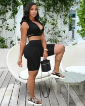 SC Sexy Sleeveless Zipper Two Piece Shorts Set LSL-6455