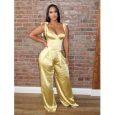 SC Sexy Satin Sleeveless Strap Wide Leg Jumpsuit BN-9286