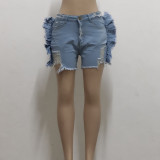 SC Plus Size Denim Ripped Hole Ruffled Jeans Shorts HSF-2562