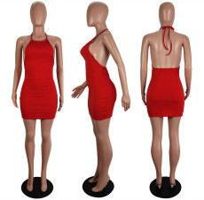 SC Sexy Red Halter Backless Mini Dress LSL-6457