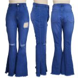 SC Plus Size Fashion Ripped Denim Flared Pants HSF-2417