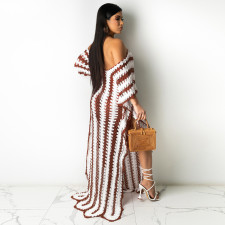 SC Sexy Knitted Off Shoulder Hollow Out Split Maxi Dress MA-Y429