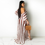 SC Sexy Knitted Off Shoulder Hollow Out Split Maxi Dress MA-Y429
