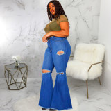 SC Plus Size Fashion Ripped Denim Flared Pants HSF-2417