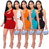 SC Sexy One Shoulder Drawstring Ruched 2 Piece Skirt Sets MA-Y426