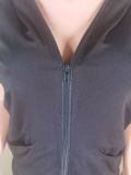 SC Solid Hooded Zipper Short Sleeve 2 Piece Shorts Set BS-1276
