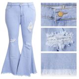 SC Plus Size Fashion Ripped Denim Flared Pants HSF-2417