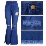 SC Plus Size Fashion Ripped Denim Flared Pants HSF-2417