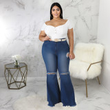 SC Plus Size Fashion Ripped Denim Flared Pants HSF-2417