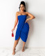 SC Sexy Solid Off Shoulder Strapless Folds Midi Dress MA-Y423