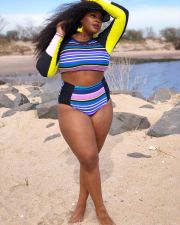 SC Plus Size Striped Long Sleeve Bikinis 2 Piece Sets LP-66302