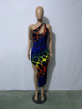 SC Sexy Printed Sleeveless One Shoulder Split Long Dress JH-266