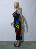 SC Sexy Printed Sleeveless One Shoulder Split Long Dress JH-266