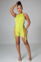 SC Back Zipper Sleeveless Solid Color Hollow Bandage Rompers ZMDF-z9105