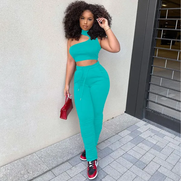 SC Sexy Solid Vest Top Stacked Pants 2 Piece Suits YNSF-1663