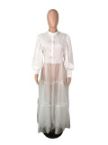 SC Plus Size Mesh Pachwork Long Sleeve Maxi Dress QYF-5072