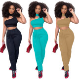 SC Sexy Solid Vest Top Stacked Pants 2 Piece Suits YNSF-1663