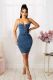 SC Plus Size Denim Lace-Up Mini Dress LX-3006