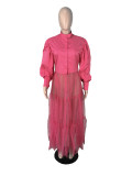 SC Plus Size Mesh Pachwork Long Sleeve Maxi Dress QYF-5072