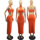 SC Solid Tube Top+Hollow Maxi Dress 2 Piece Sets FOSF-8091