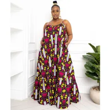 SC Plus Size Printed Split Big Swing Maxi Dress NNWF-7238