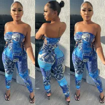 SC Sexy Lace Up Ruched Tight Tube Jumpsuits GLF-8124