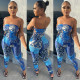 SC Sexy Lace Up Ruched Tight Tube Jumpsuits GLF-8124