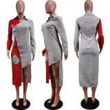 SC Sexy Printed Long Sleeve Irregular Shirt Dress WY-6818