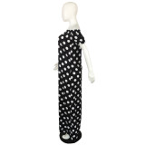 SC Plus Size Polka Dot Slash Neck Pocket Loose Maxi Dress QYF-5077