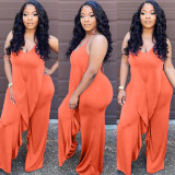 SC Solid Halter Backless Ruffled Jumpsuit OLYF-6067-1