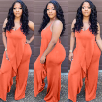 SC Solid Halter Backless Ruffled Jumpsuit OLYF-6067-1